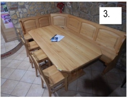 MIZA, KOTNA KLOP + 3 x STOL, LES