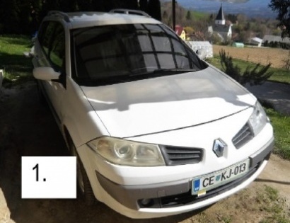vozilo:RENAULT MEGANE / GRANDTOUR 1.6 /;reg.št:CEKJ-013;št.šasije:VF1KM1R0H38149903;ključi:Izvršitel